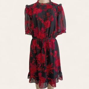 Chetta B Black and Red Floral Midi Dress